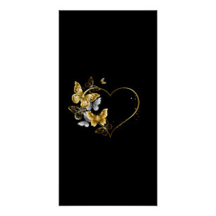 Poster Coeur aux papillons d'or
