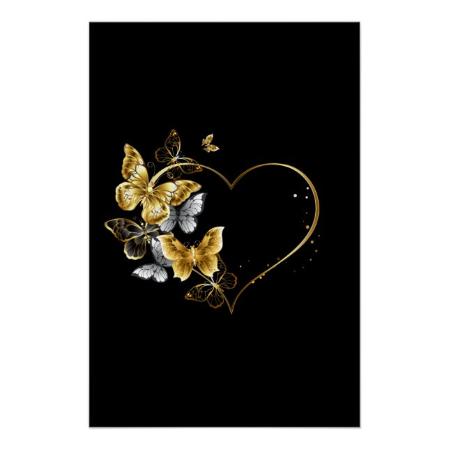 Poster Coeur aux papillons d'or (Devant)