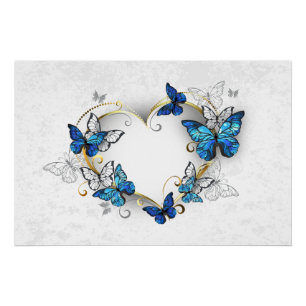 Poster Coeur bijoux avec papillons Morpho