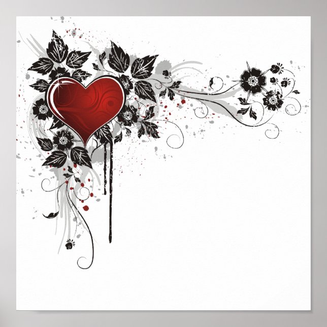 Poster Coeur brillant, Feuilles & Fleurs - Original (Devant)