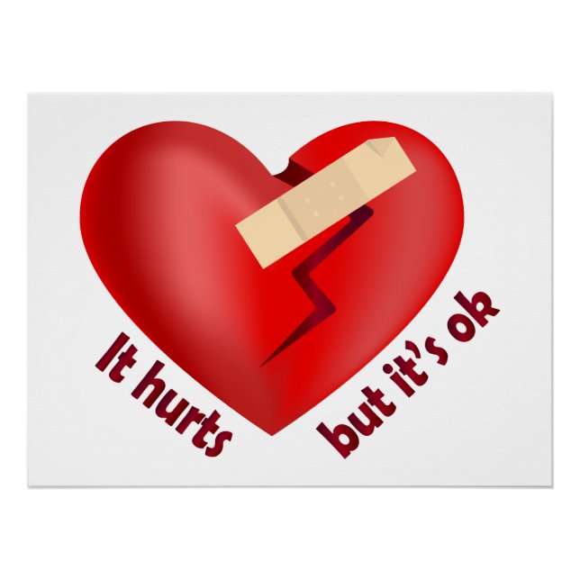 Poster Coeur brisé guéri avec patch et citation de vie (Devant)