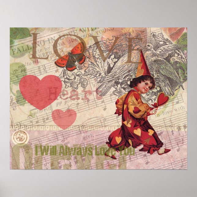 Poster Cœur d'amour Chérubin de la Saint-Valentin (Devant)