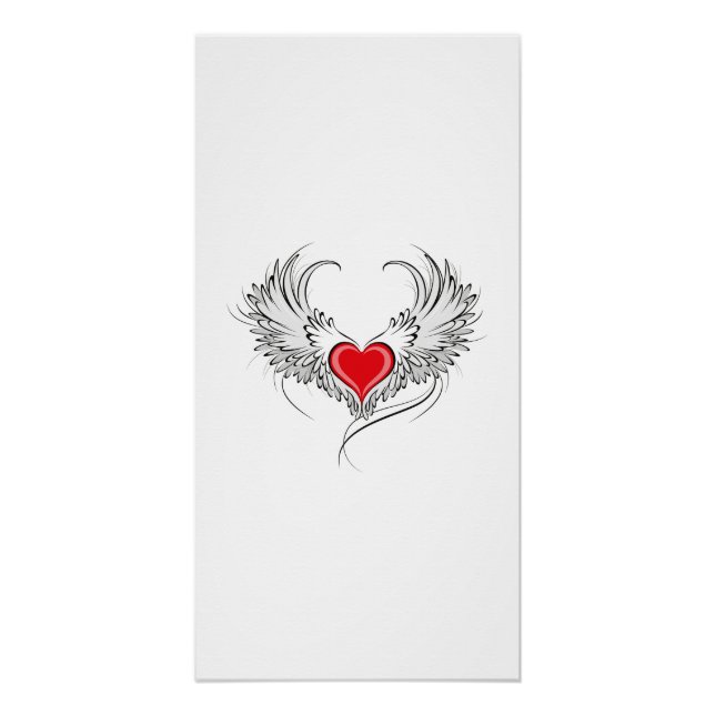Poster Cœur d'ange rouge avec ailes (Devant)
