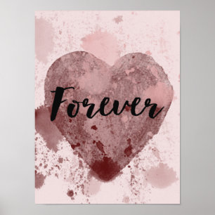 Poster Coeur d'aquarelle rose pour toujours