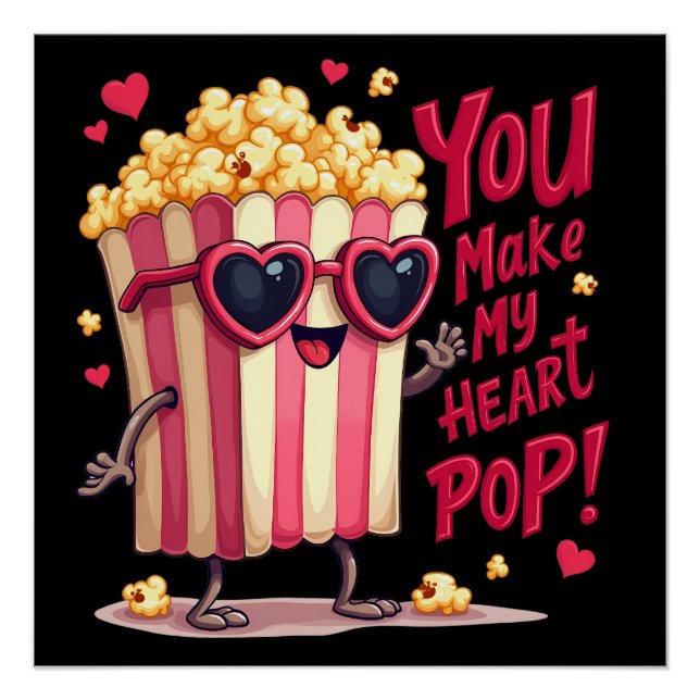 Poster Cœur de Popcorn Design de la Saint-Valentin Pop (Devant)