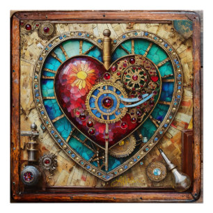 Poster Cœur de vitrail tournesol Série Steampunk