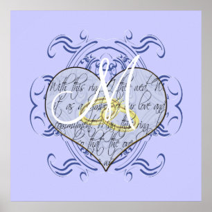 Poster Cœur de vœu de mariage monogramme