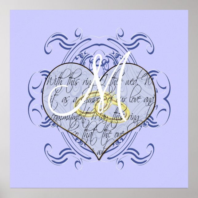 Poster Cœur de vœu de mariage monogramme (Devant)
