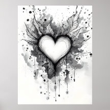 Poster Coeur d'encre - Grunge Wall Art Abstrait