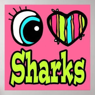 Poster Coeur des yeux lumineux J'aime les requins