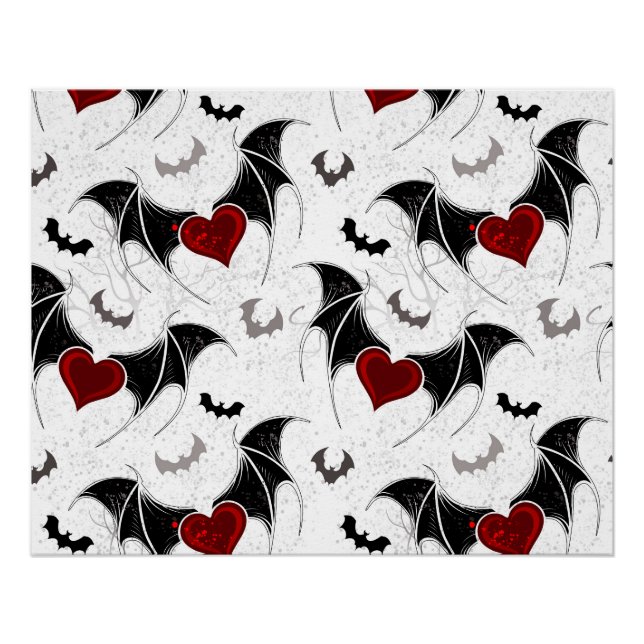 Poster Coeur d'Halloween avec ailes de chauve-souris noir (Devant)