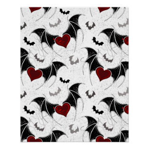 Poster Cœur d'Halloween avec ailes de chauve-souris noire