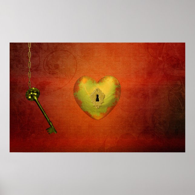 Poster Coeur d'or avec clé (Devant)