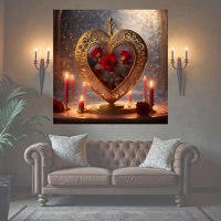 Coeur d'or victorien aux roses rouges, vintage