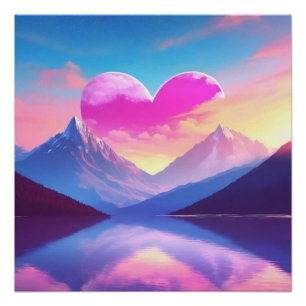 Poster Coeur et coucher de soleil de montagne Art du pays