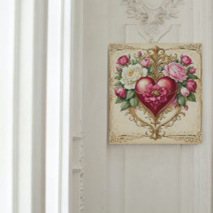 Poster Cœur Floral Vintage pour l'Amour 💗