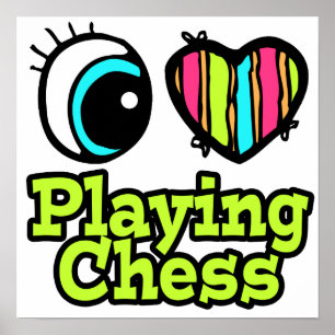 Poster Coeur Oeil Lumineux J'Aime Jouer Aux Échecs