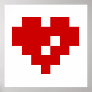 Poster Cœur Pixel 8 Bit Amour
