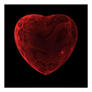 Poster Coeur rouge abstrait fractal lumineux, Cœur fracta
