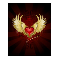 Coeur rouge avec ailes d'or