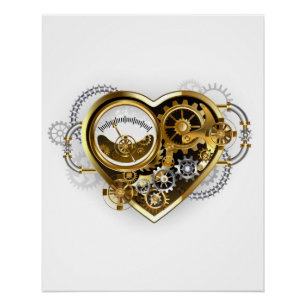 Poster Cœur Steampunk avec un manomètre
