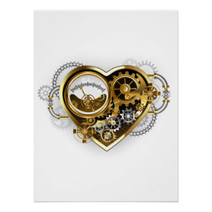 Poster Cœur Steampunk avec un manomètre