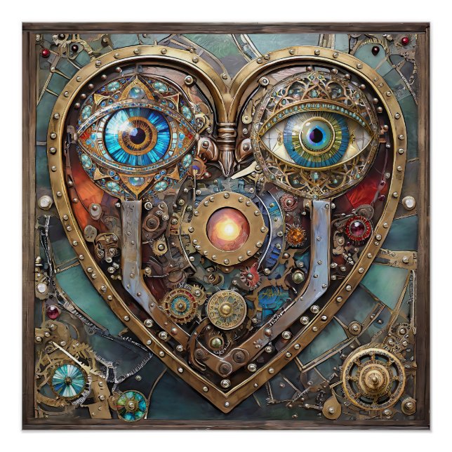 Poster Coeur Steampunk Fantaisiste Je Te Vois Je T'Aime (Devant)