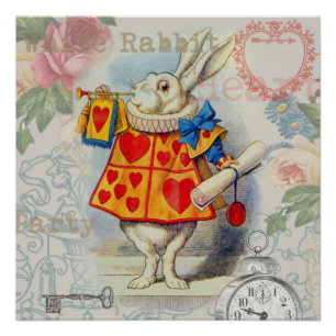 Poster Cœurs de Lapin Blanc Alice Classique