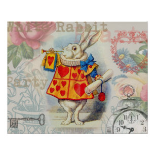 Poster Cœurs de Lapin Blanc Alice Classique