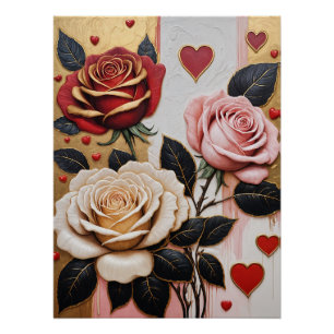 Poster Coeurs et Roses opulents