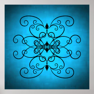 Poster Coeurs et tourbillons noirs et bleus