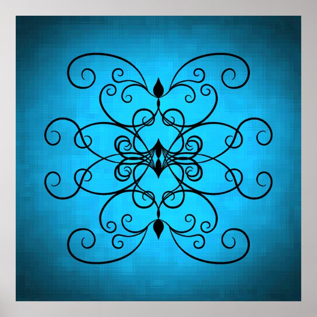 Poster Coeurs et tourbillons noirs et bleus (Devant)
