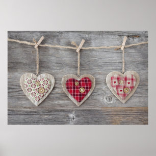 Poster Coeurs sur une table en bois