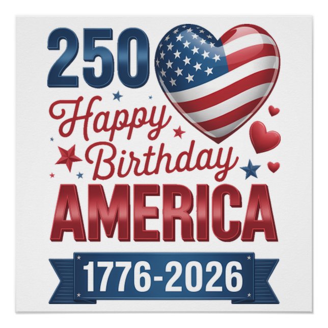 Poster Cœurs USA 1776 2026 4 juillet (Devant)