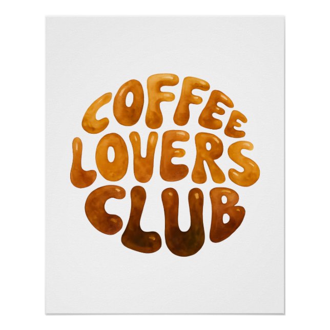Poster Coffee Lovers Club Wall Art, Whimsical Typography  (Devant)