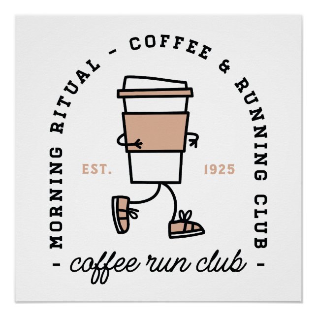 Poster Coffee run club funny running lover aesthetic fun (Devant)