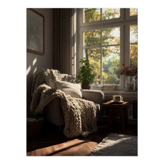 Poster Coin Automnal avec Fauteuil Beige (Devant)