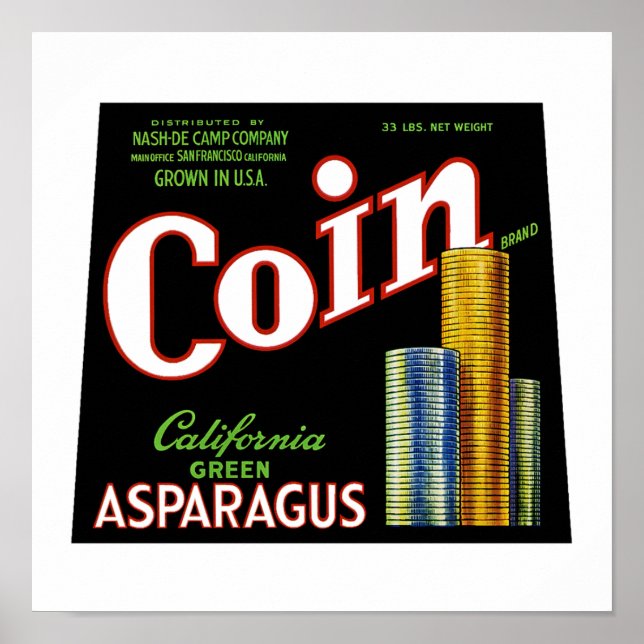 Poster Coin California Asparagus Label (Devant)