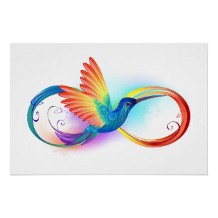 Poster Colibri arc-en-ciel avec symbole d'infini