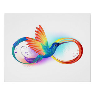 Poster Colibri arc-en-ciel avec symbole d'infini