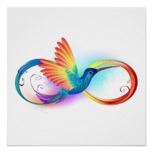 Poster Colibri arc-en-ciel avec symbole d'infini