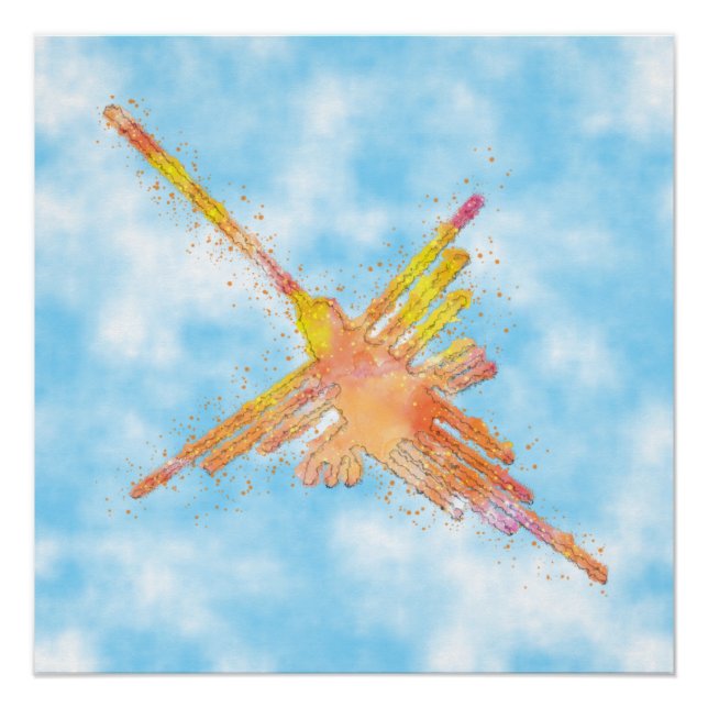 Poster Colibri de Nazca à l'aquarelle Ciel Bleu (Devant)