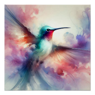 Poster Colibri gracieux à l'aquarelle