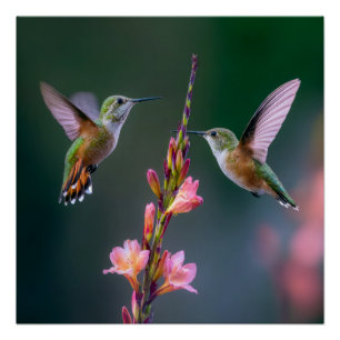 Poster Colibris Fleurs de Gladiolus Iridéscents Paire