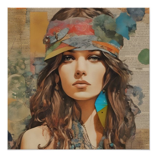 Poster Collage de femmes hippies des années 1970 (Devant)