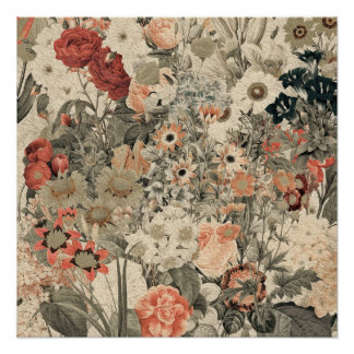 Poster Collage de fleurs Couleurs émaillées