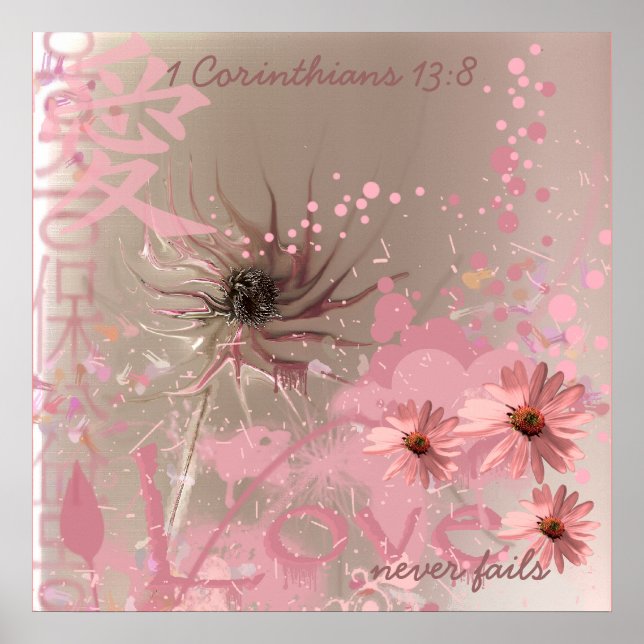 Poster Collage de fleurs en cône Love Never Fails (Devant)