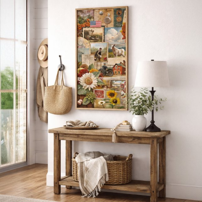 Poster Collage de la ferme vintage Americana (Vertical farmhouse entryway wall art. Nostalgia/homesteading)