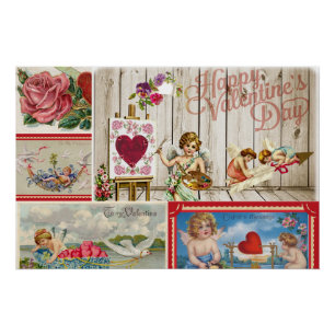 Poster Collage de la Saint-Valentin vintage - Anges, Coeu