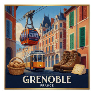 Poster Collage de la ville touristique de Grenoble France